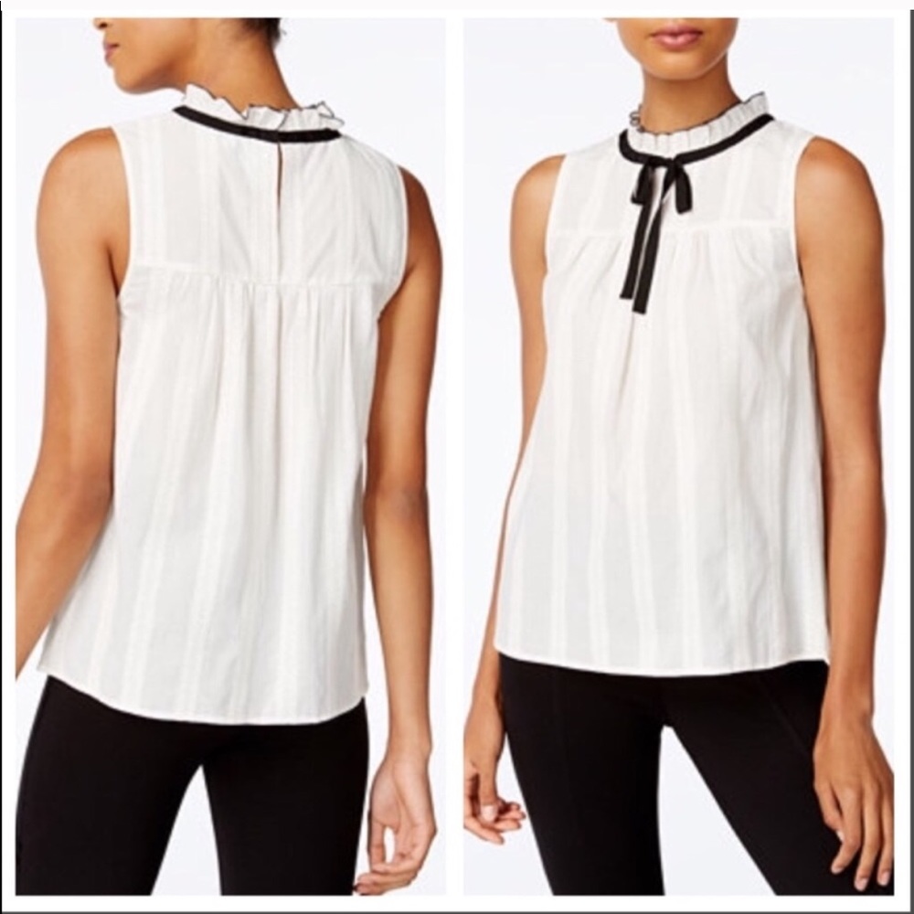 Kensie NWT Ruffle Collar With Black Trimming Top